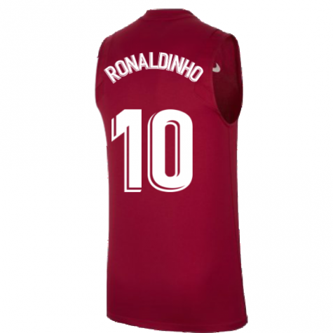 2021-2022 Barcelona Sleeveless Top (Red) (RONALDINHO 10)