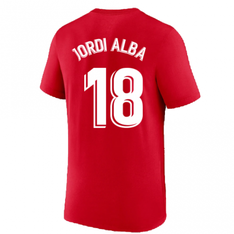 2022-2023 Barcelona Evergreen Crest Tee (Red) (JORDI ALBA 18)