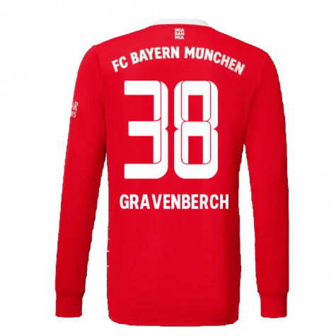 2022-2023 Bayern Munich Long Sleeve Home Shirt (Kids) (GRAVENBERCH 38)