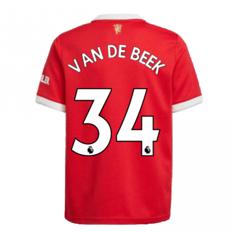 Man Utd 2021-2022 Home Shirt (Kids) (VAN DE BEEK 34)