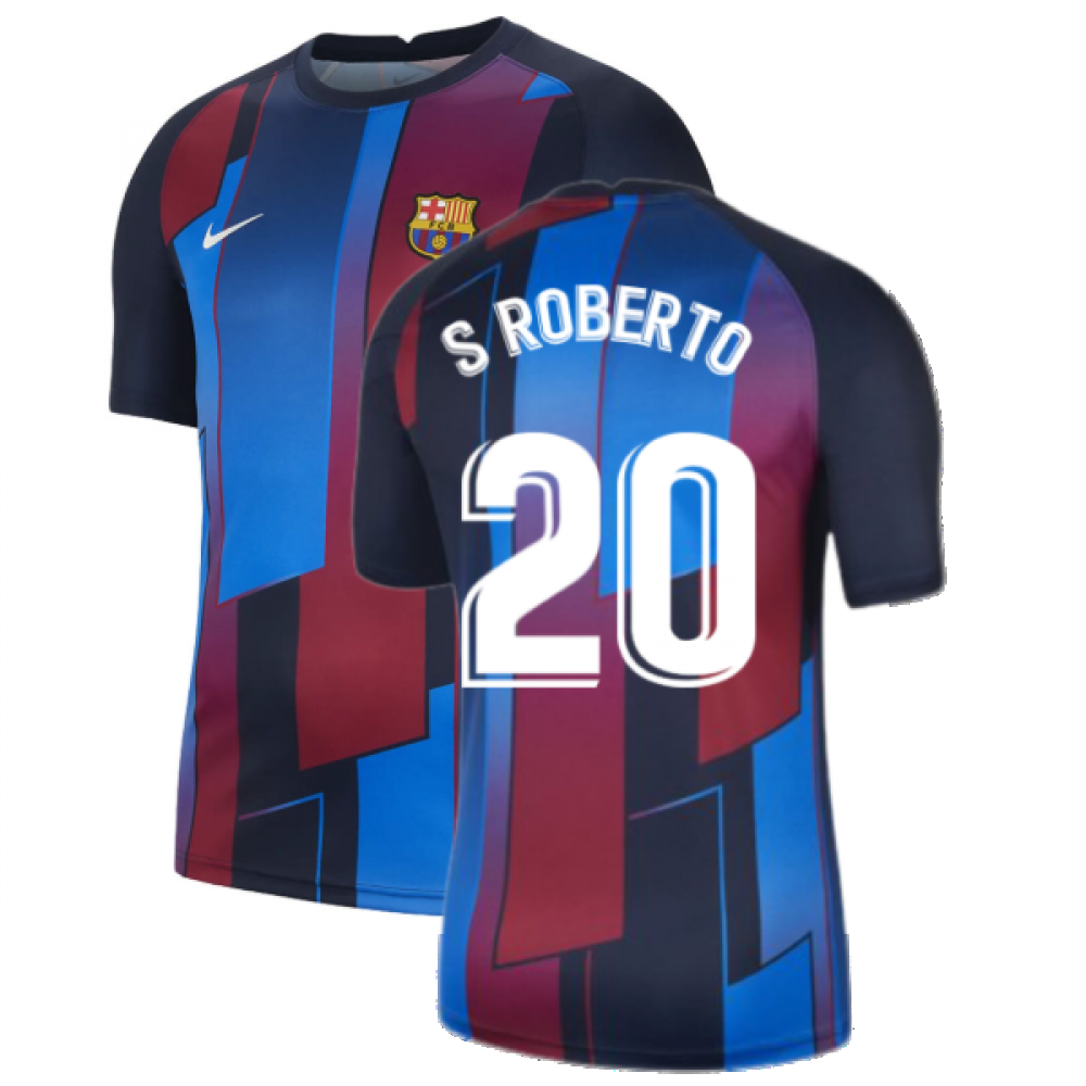 2021-2022 Barcelona Pre-Match Training Shirt (Blue) - Kids (S.ROBERTO 20)