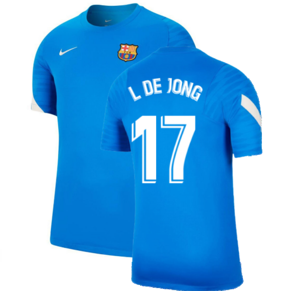 2021-2022 Barcelona Training Shirt (Blue) (L DE JONG 17)