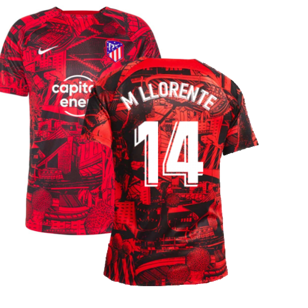 2022-2023 Atletico Madrid Pre-Match Training Shirt (Red) (M LLORENTE 14)