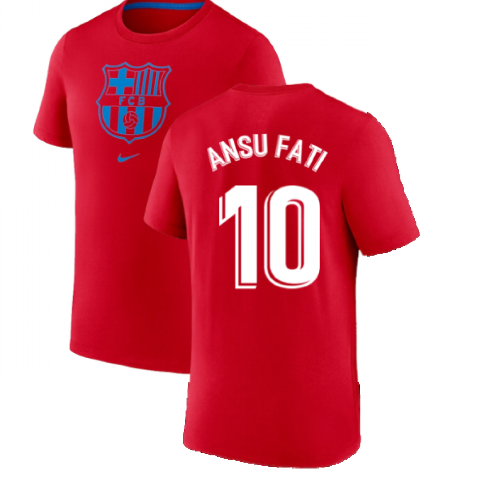 2022-2023 Barcelona Evergreen Crest Tee (Red) (ANSU FATI 10)