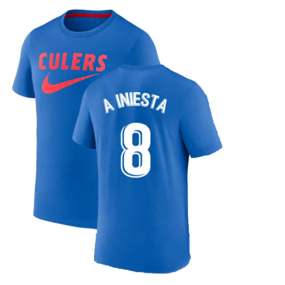 2022-2023 Barcelona Swoosh Club Tee (Blue) (A INIESTA 8)