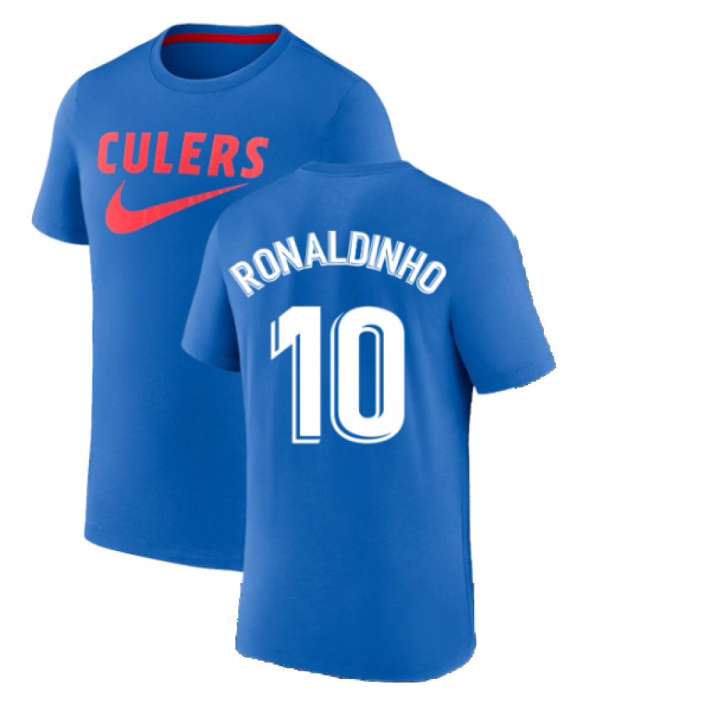 2022-2023 Barcelona Swoosh Club Tee (Blue) (RONALDINHO 10)