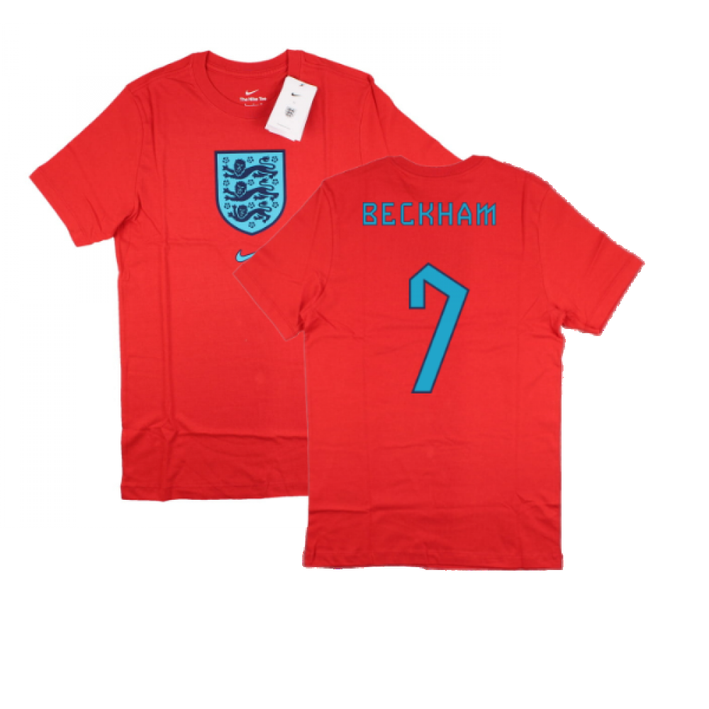 2022-2023 England World Cup Crest Tee (Red) - Kids (Beckham 7)