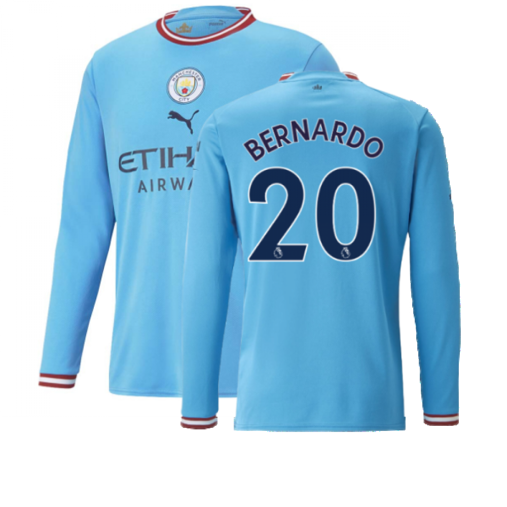 2022-2023 Man City Long Sleeve Home Shirt (BERNARDO 20)