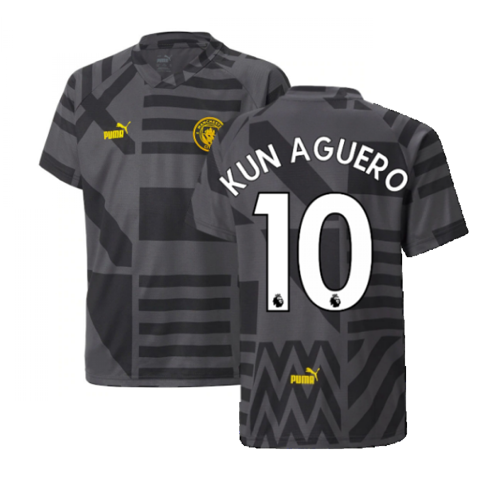 2022-2023 Man City Pre-Match Jersey (Black) - Kids (KUN AGUERO 10)