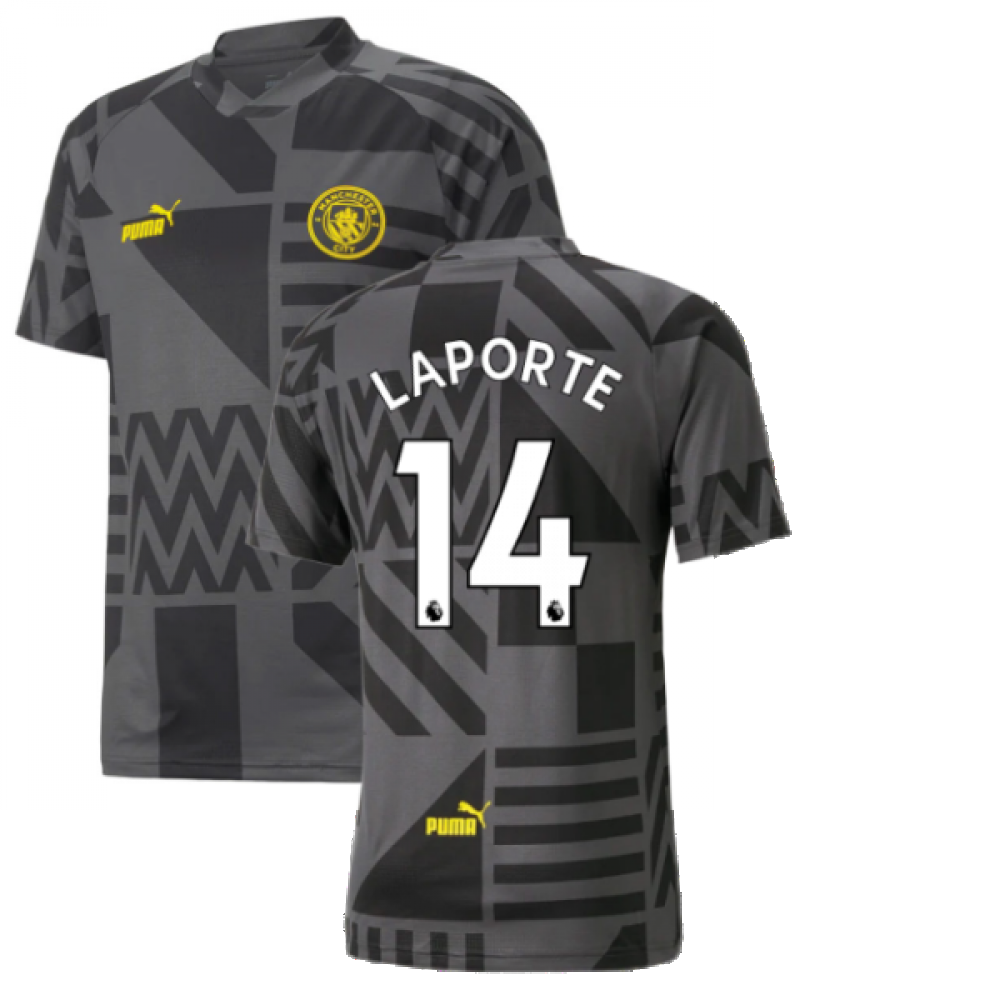 2022-2023 Man City Pre-Match Jersey (Black) (LAPORTE 14)