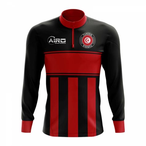 Tunisia Concept Football Half Zip Midlayer Top (Black-Red)