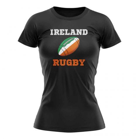 Ireland Rugby Ball T-Shirt (Black) - Ladies