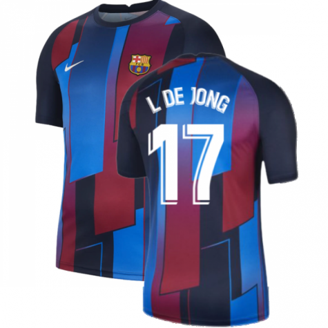 2021-2022 Barcelona Pre-Match Training Shirt (Blue) - Kids (L DE JONG 17)