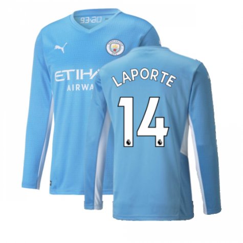 2021-2022 Man City Long Sleeve Home Shirt (LAPORTE 14)