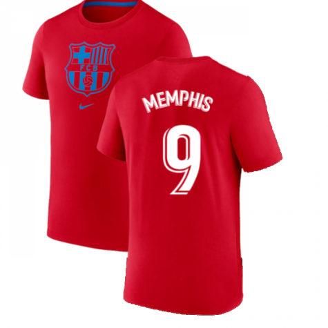 2022-2023 Barcelona Evergreen Crest Tee (Red) (MEMPHIS 9)