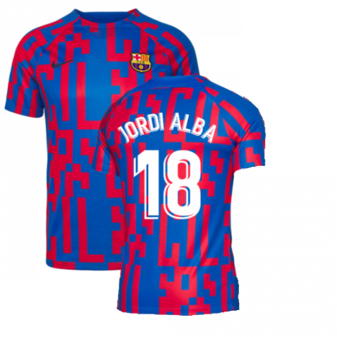 2022-2023 Barcelona Pre-Match Training Shirt (Blue) (JORDI ALBA 18)