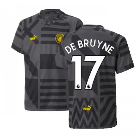 2022-2023 Man City Pre-Match Jersey (Black) - Kids (DE BRUYNE 17)