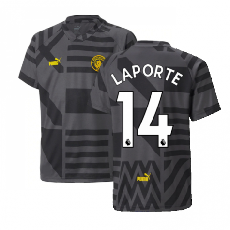 2022-2023 Man City Pre-Match Jersey (Black) - Kids (LAPORTE 14)