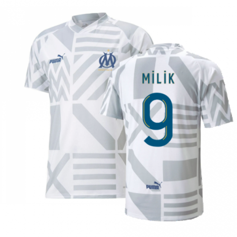 2022-2023 Marseille Pre-Match Jersey (White) (MILIK 9)