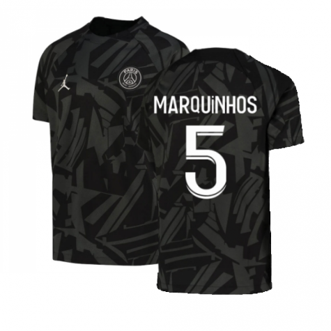 2022-2023 PSG Pre-Match Training Shirt (Black) - Kids (MARQUINHOS 5)